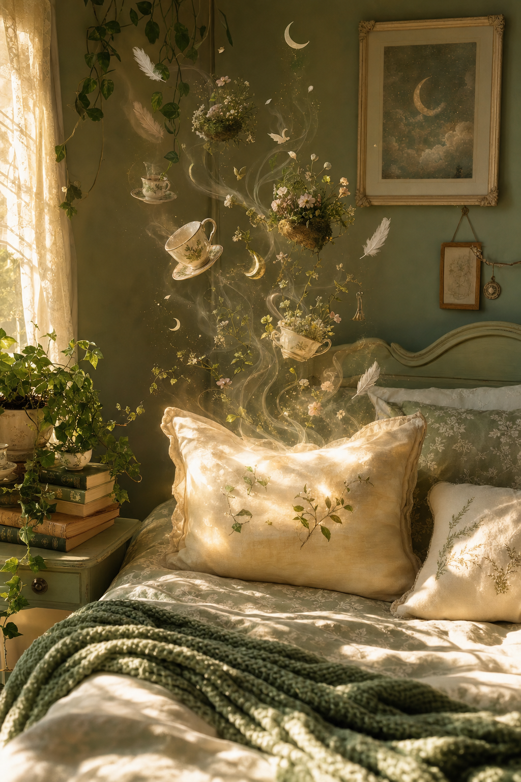A surreal cozy cover showing a pillow glowing with dream imagery.