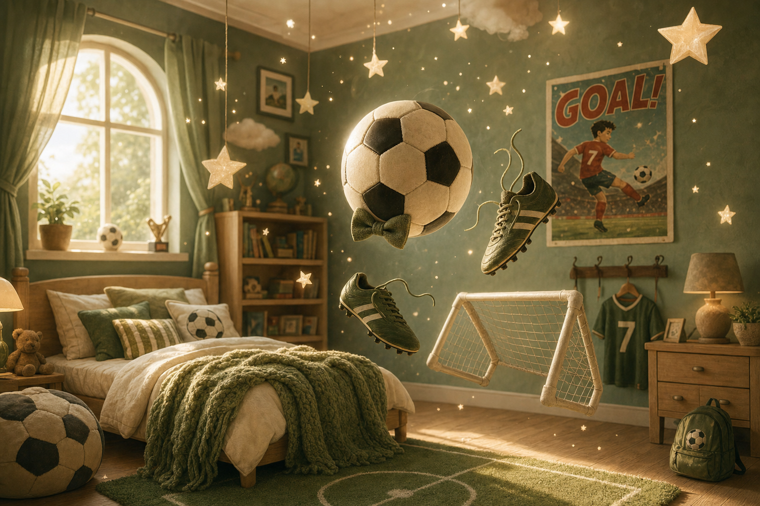A surreal cozy cover showing a soccer ball apologizing to a goal.
