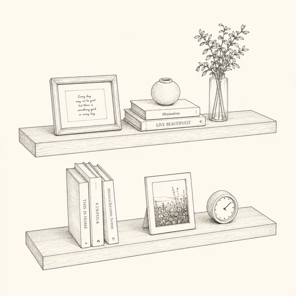 Illustrated sketch of a floating shelves.