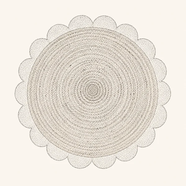 Illustrated sketch of a scalloped braided jute rug.