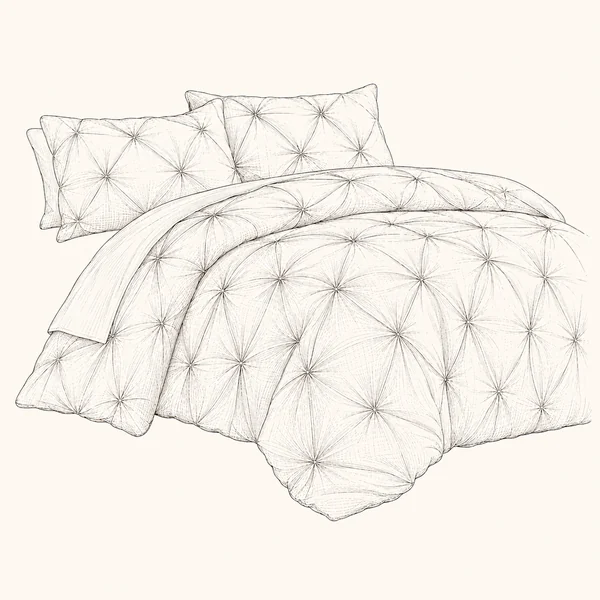 Illustrated sketch of a pink pleated comforter.