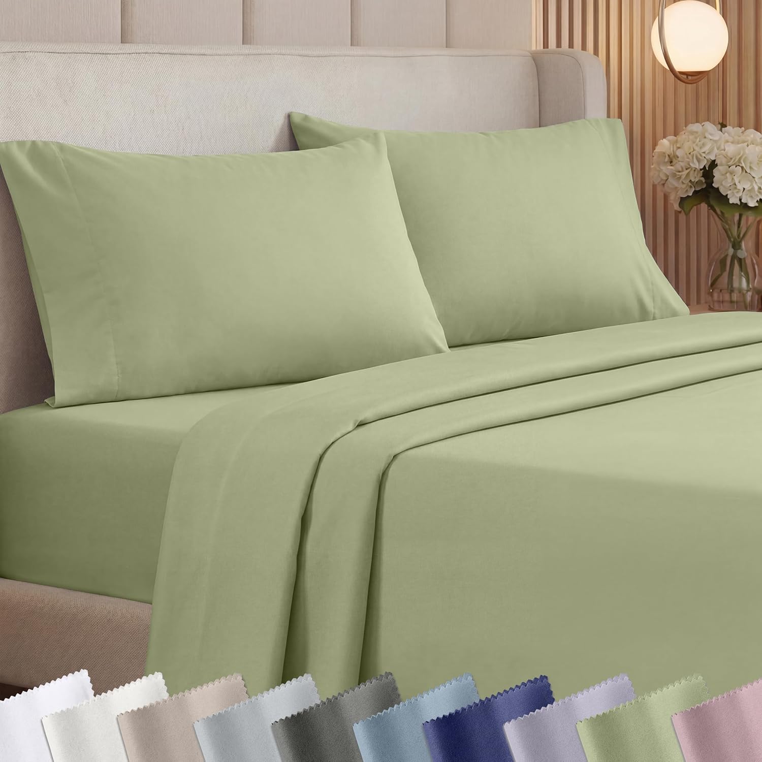 California Design Den 1000 thread count cotton sateen sheet set in sage green