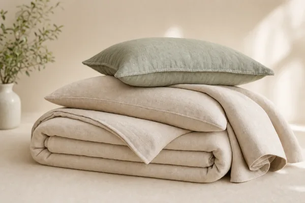 Linen-blend duvet cover set in oatmeal