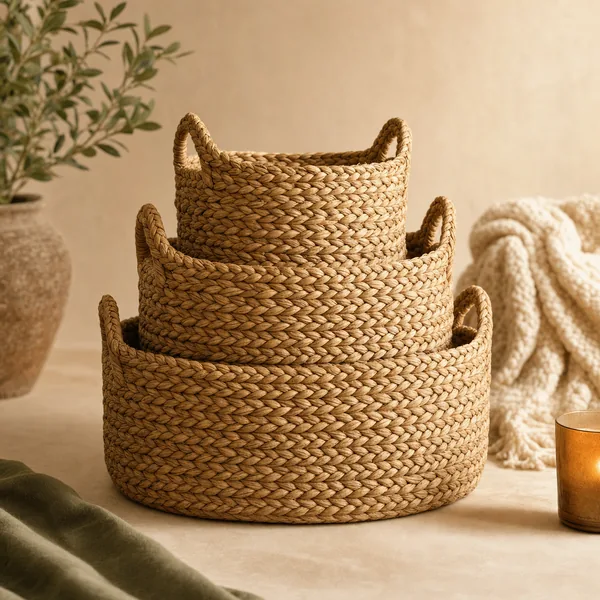 Woven seagrass storage baskets
