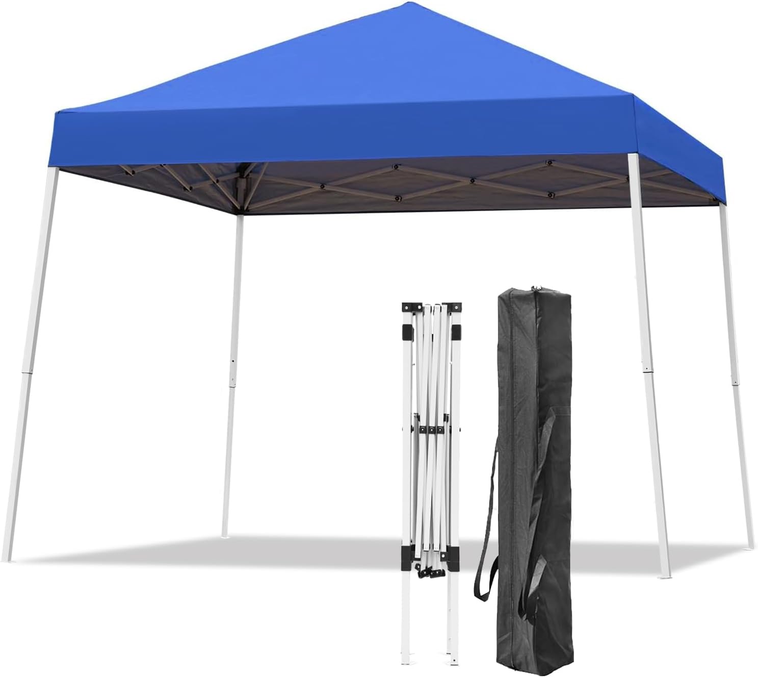 Blue pop-up canopy tent with carrying bag.
