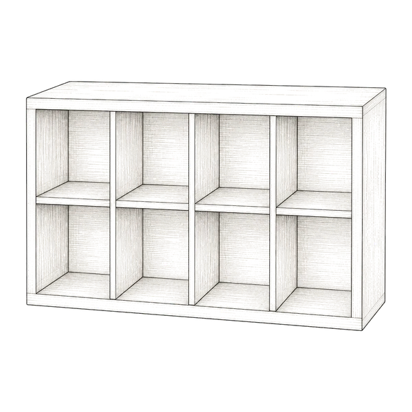 Illustrated sketch of a 8-cube storage organizer.