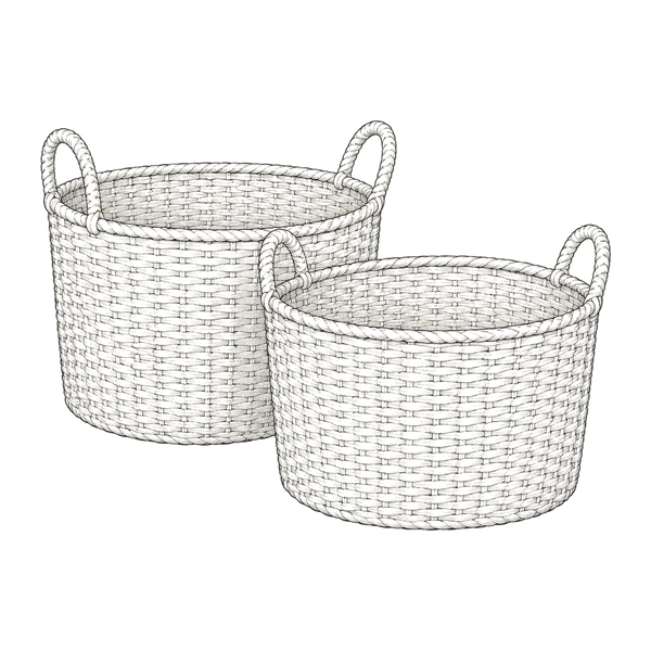 Illustrated sketch of a storage baskets.