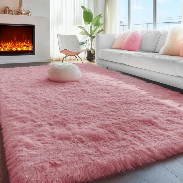 Blush Pink Fluffy Shag Rug