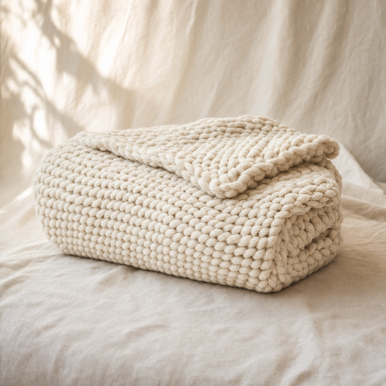 Chunky knit throw blanket folded